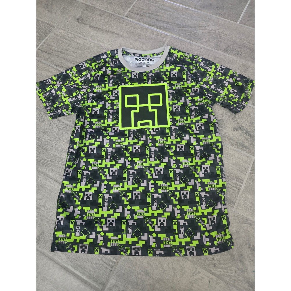 Minecraft Boys XL Creeper TNT All Over Print Performance Graphic T-Shirt‎ Green